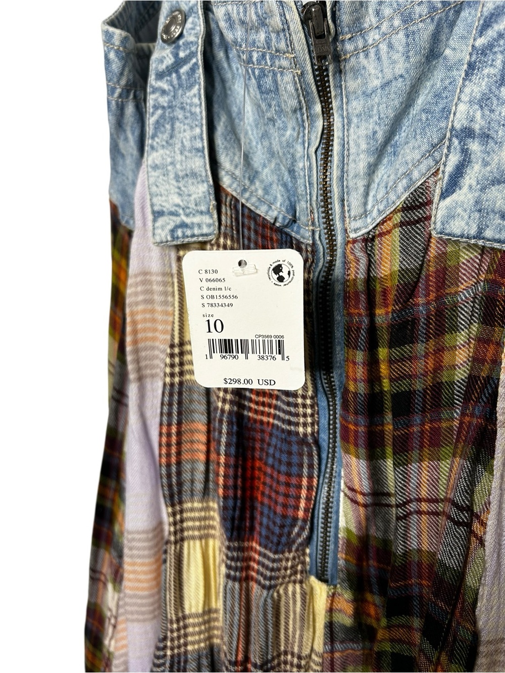 Free People We The Free Mix It Up Maxi Dress Splinter Plaid Denim Size 10 NWT - Picture 7 of 15